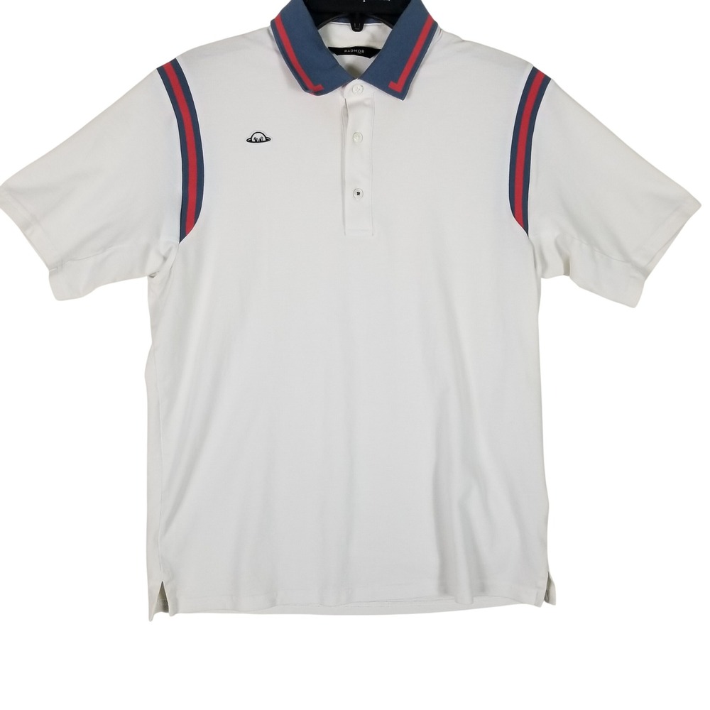 Radmor Polo Shirt Mens Medium White Pima Cotton Stretch Striped Trim Golf